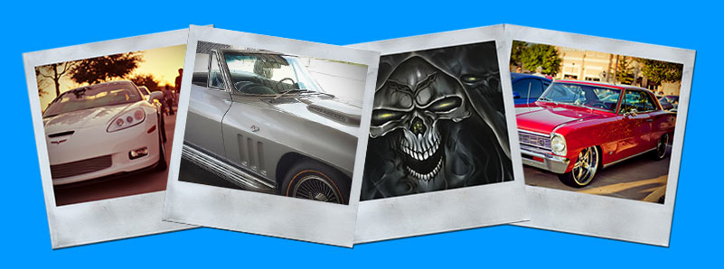 Polaroids of Hot rods, classic cars and custom paint and restorations.